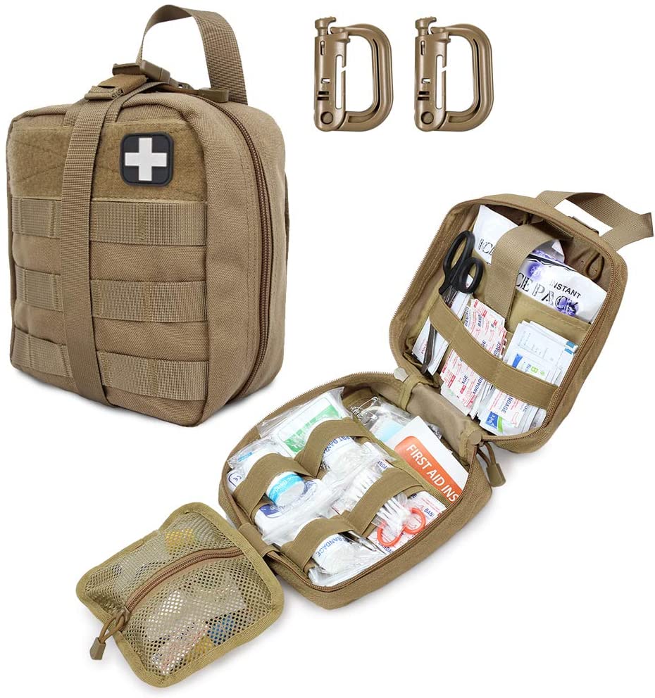 Khaki Tactical First Aid Military Medical Pouch Include Red Cross Patch