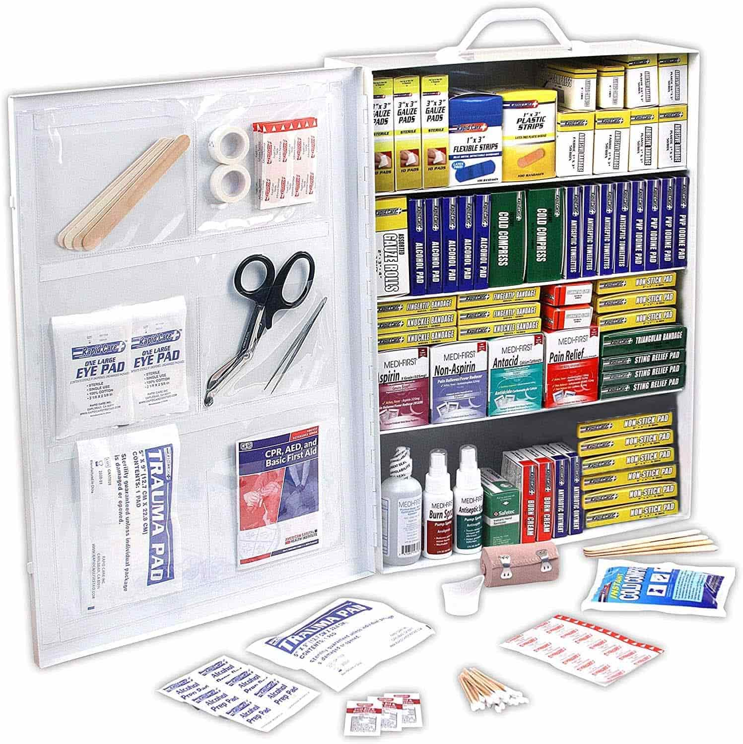 Wall Mountable 4 Shelf First Aid Kit Cabinet Contains 1100 Piece